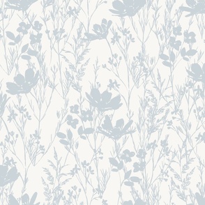 Painted Wildflowers Wallpaper in Muted Blue (Extra Large)