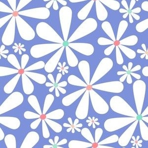Fanciful Flower White on Periwinkle Blue - Medium