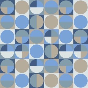 Retro Modern - Circles in Squares - Tiles - Windowpane - Shades of Blue