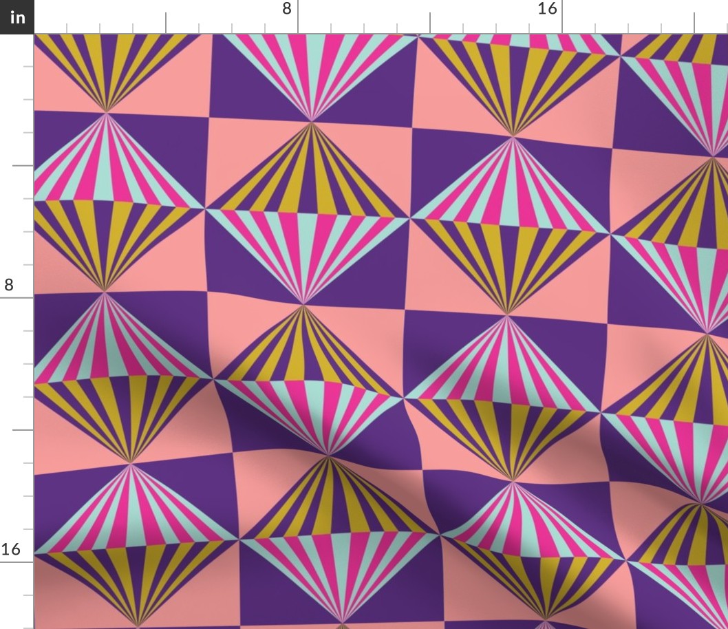 OP Art - Checkerboard - Harlequin - Diamonds - Purple - Mustard - Large