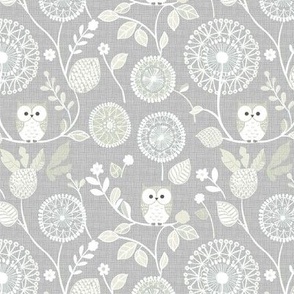 Cute Little White Owls Dandelion Flowers Woven Distressed Woodland Floral Baby Nursery Country Swaddle Pastel Green Gray