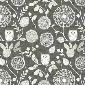 Cute Little White Owls Dandelion Flowers Woven Distressed Woodland Floral Baby Nursery Country Swaddle Gray Black