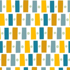 Jazz Mod Rectangles in Midtown Blues, Grays, and Ochre Yellows - Medium Scale