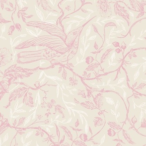 French Country Vintage Birds and Blush Pink and cream_Large