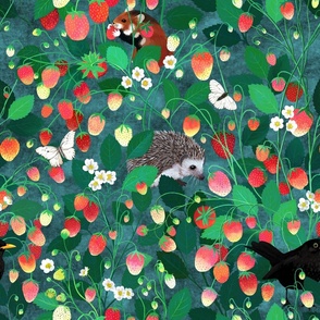 strawberry field, strawberries, hamster, Hedgehog, butterlies, springtime, fruits