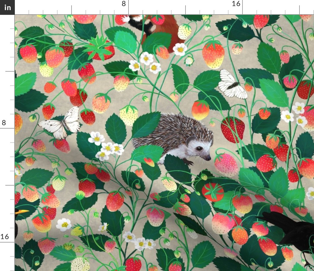 strawberry field, hamster, Hedgehog, bird, butterflies, springtime, spring garden, fruits
