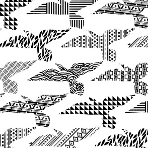 (L) Seagulls in Flight Tribal Patterns Black and White Beach Swimsuit 
