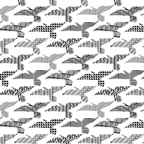 (M) Seagulls in Flight Tribal Patterns Black and White Beach Swimsuit 