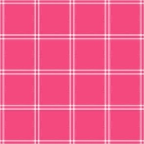 Grid Windowpane Check White on Magenta Pink