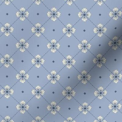 Simone: Dusty Blue Tiled Floral, Slate Blue Botanical Fabric