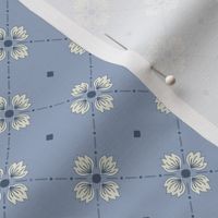 Simone: Dusty Blue Tiled Floral, Slate Blue Botanical Fabric