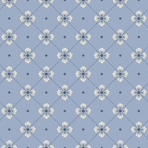 Simone: Dusty Blue Tiled Floral, Slate Blue Botanical Fabric