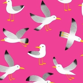 Seagulls on hot pink, medium scale by Cecca Designs