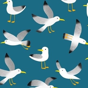 Seagulls on teal blue, medium scale by Cecca Designs