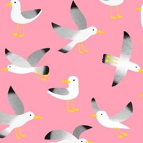 Seagulls on pink, medium scale by Cecca Designs