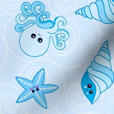 Shiny happy sea creatures in blue