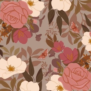 Butterfly Garden in Dusty Pink with Rose & Ivory Floral Large