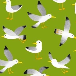 Seagulls on green, medium scale by Cecca Designs