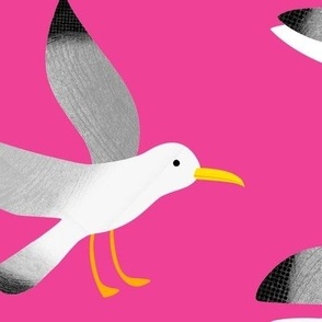 Seagulls on hot pink, large scale by Cecca Designs