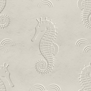 Plaster wall art effect seahorse pattern warm beige tones