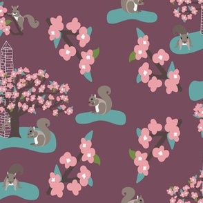 Squirrels and Cherry Trees in DC on Burgundy 774c5d: Large