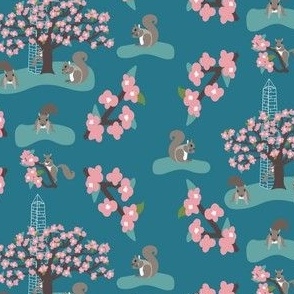 Squirrels and Cherry Trees in DC on Turquoise 27768a: Small