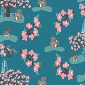 Squirrels and Cherry Trees in DC on Turquoise 27768a: Medium