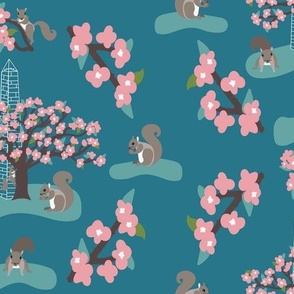 Squirrels and Cherry Trees in DC on Turquoise 27768a: Large
