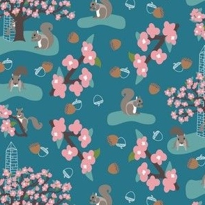 Squirrels and Cherry Trees in DC with Acorns on DC Turquoise 27768a: Medium