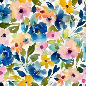 large scale blue watercolour floral