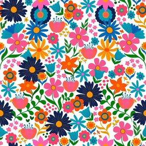 Gracie summer floral  pretty flowers pink orange green blue white 