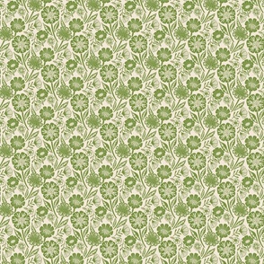 Green flowers block print style 4 inch/ x small