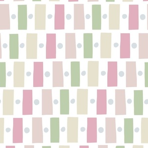 Jazz Mod Rectangles in Hamptons Rose Pink, Mauve, and Faded Yellow and Garden Green - Medium Scale
