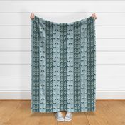 Turquoise vertical stripes wtih pretty white flower motif with interesting green leaves