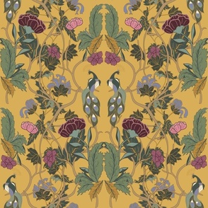 Symmetrical Maximalist Indian Peacock Chinoiserie // Teal, Green, Pink and Gold 
