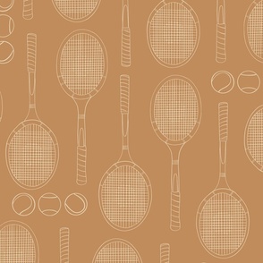 Tennis Racket Minimalist Line Art | Large Scale | Vintage Orange, Warm White | multidirectional
