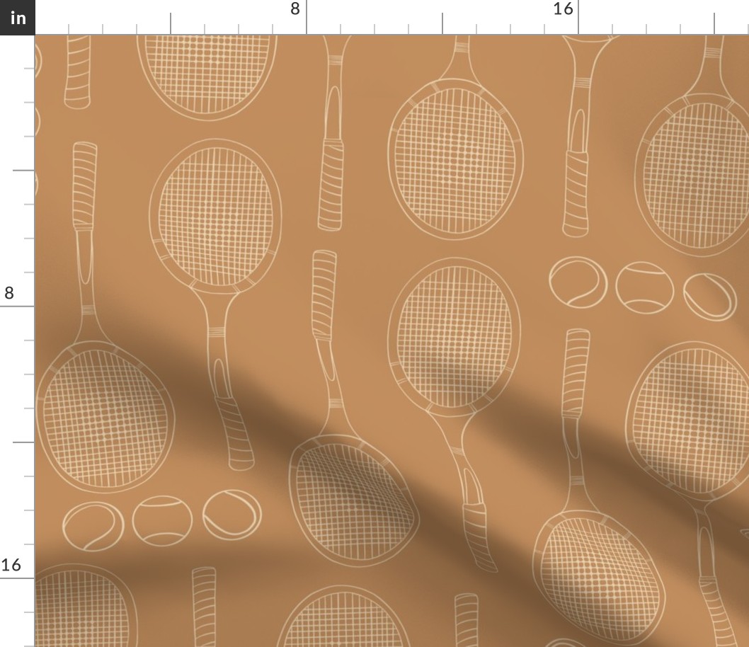 Tennis Racket Minimalist Line Art | Large Scale | Vintage Orange, Warm White | multidirectional