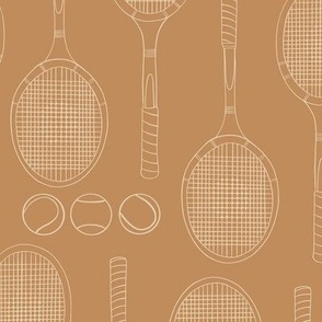 Tennis Racket Minimalist Line Art | Medium Scale | Vintage Orange, Warm White | multidirectional