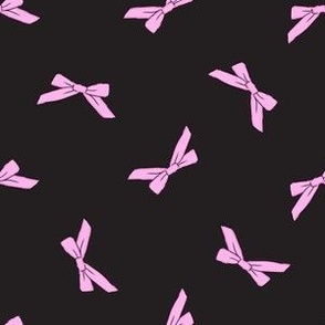 Small Tossed Bows, Pink on Black