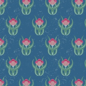 Fuchsia Tulips Floral on Teal Blue