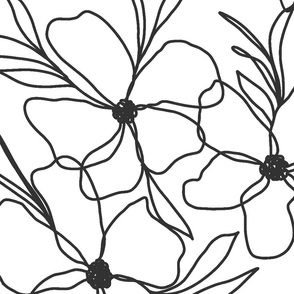 Minimalist Boho Flowers | Jumbo Scale | Black and white non directional floral line art