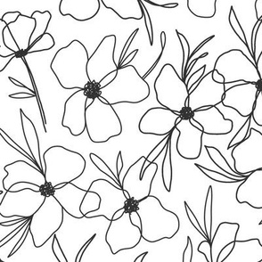 Minimalist Boho Flowers | Large Scale | Black and white non directional floral line art