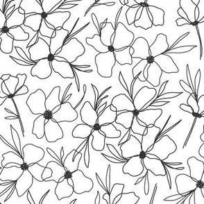 Minimalist Boho Flowers | Medium Scale | Black and white non directional floral line art