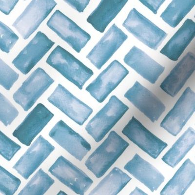 325 – Large scale teal blue Tessellated organic geometric brick pavers in monochromatic watercolor for kids and adult apparel, wallpaper, garden room tablecloths, sweet table runners, duvet covers and pillows 