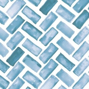 325 – Large scale teal blue Tessellated organic geometric brick pavers in monochromatic watercolor for kids and adult apparel, wallpaper, garden room tablecloths, sweet table runners, duvet covers and pillows 