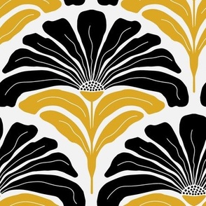 Retro Floral Scallops - Black and yellow