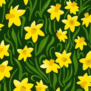 daffodils of wales dark green wallpaper scale