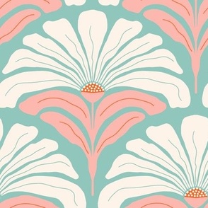 Retro Floral Scallops - Nursery daisy scallops - Mint and Pink