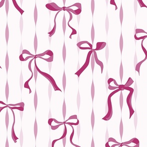 (L) Coquette fuchsia bows on pink background with curved stripes