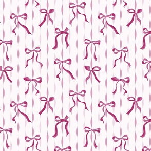 (M) Coquette fuchsia bows on pink background with curved stripes